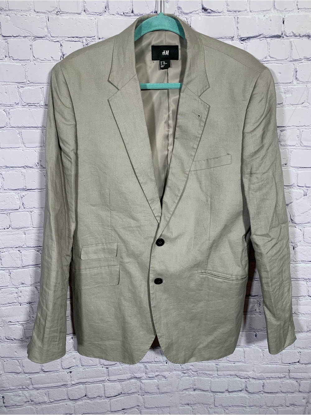 H&M Mens Linen Suit Coat Gray Size 42R Preppy Wedding Casual Summer Lighweight